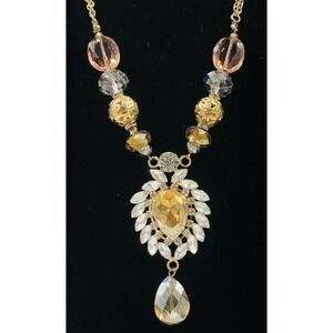 Statement Multi Color Crystal Necklace Rhinestone Cabochon Gold Tone Jewelry